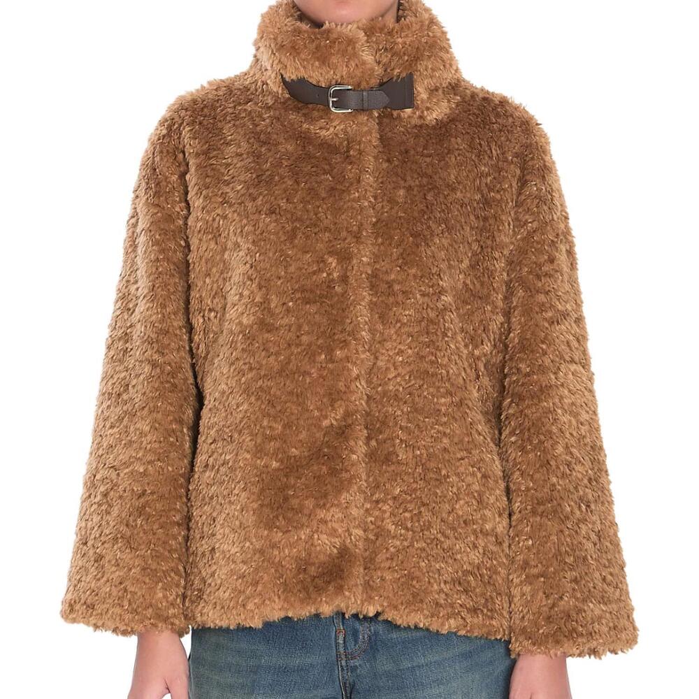 NEW HERNO buckle detail shearling coat in sand